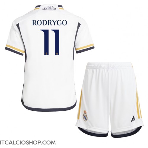 Real Madrid Rodrygo Goes #11 Prima Maglia Bambino 2023-24 Manica Corta (+ Pantaloni corti)